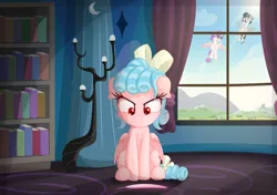 Size: 4083x2868 | Tagged: safe, artist:vito, banned from derpibooru, cozy glow, princess flurry heart, rumble, fanfic, fanfic:the once and the future princess, a better ending for cozy, angry, book, canterlot, cover art, fanfic art, fanfic cover, feather, luna's room, window