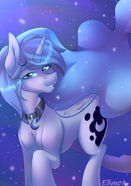 Size: 2480x3508 | Tagged: safe, artist:ellynet, princess luna, alicorn, pony, female, jewelry, looking at you, mare, necklace, sky, smiling, solo