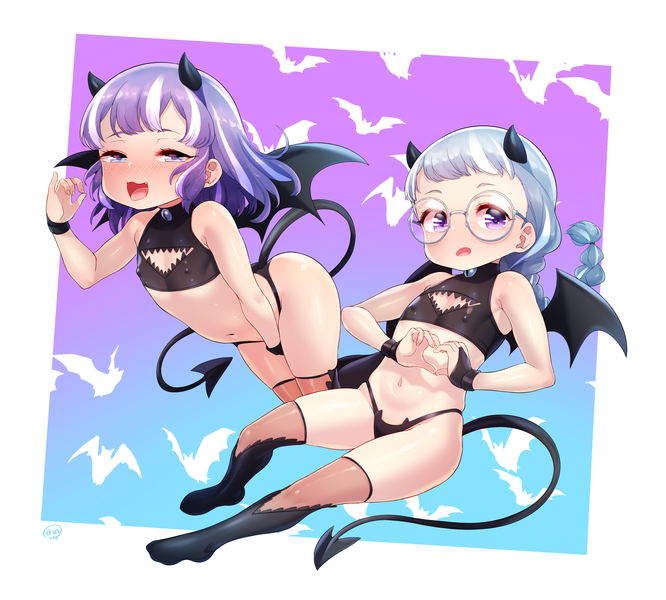 Size: 2654x2392 | Tagged: suggestive, artist:born-to-die, banned from derpibooru, diamond tiara, silver spoon, human, child, clothes, costume, demon lengerie, halloween, halloween costume, holiday, humanized, image, lolicon, panties, png, underage, underwear, young