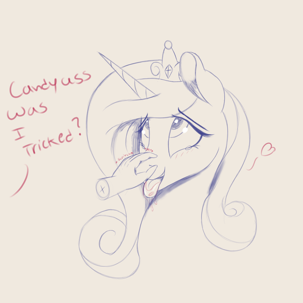 Size: 4000x4000 | Tagged: suggestive, artist:to_fat_to_fly, princess cadance, alicorn, pony, blushing, bust, dialogue, disembodied hand, drawthread, drool, eyes rolling back, female, hand, heart, horn, mare, monochrome, offscreen character, open mouth, scratching, teary eyes, tongue out