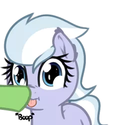 Size: 377x414 | Tagged: safe, artist:neuro, silver sable, pony, unicorn, boop, female, guardsmare, mare, missing horn, mlem, royal guard, silly, tongue out