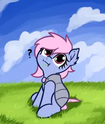 Size: 699x821 | Tagged: safe, artist:neuro, oc, unofficial characters only, crystal pony, pegasus, pony, :i, armor, crystal guard, crystal guard armor, eating, female, grass, grazing, guardsmare, looking at you, mare, royal guard, sky background, solo, wingless