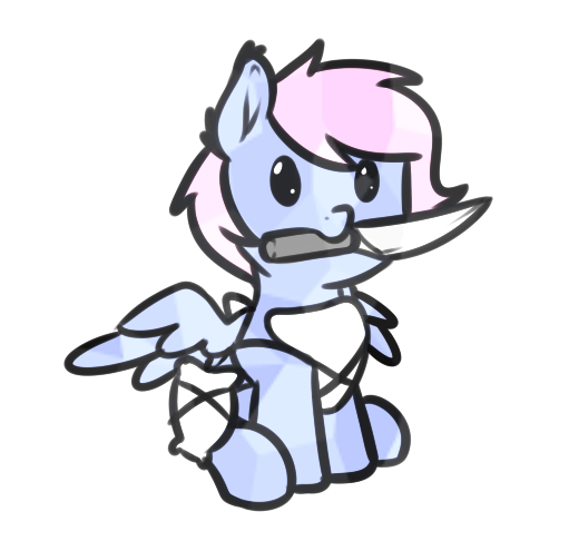 Size: 511x495 | Tagged: safe, artist:neuro, oc, unofficial characters only, crystal pony, pegasus, pony, female, knife, mare, mouth hold, pillow armor, simple background, solo, spread wings, transparent background, wings