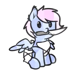 Size: 511x495 | Tagged: safe, artist:neuro, oc, unofficial characters only, crystal pony, pegasus, pony, female, knife, mare, mouth hold, pillow armor, simple background, solo, spread wings, transparent background, wings