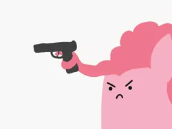Size: 2048x1536 | Tagged: safe, artist:2merr, pinkie pie, earth pony, pony, /mlp/, 4chan, :c, >:c, angry, delet this, dot eyes, drawn on phone, drawthread, female, frown, gun, hair hold, handgun, mane hold, pistol, ponies with guns, reaction image, simple background, solo, weapon, white background