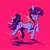 Size: 4096x4096 | Tagged: safe, artist:kerpupu, twilight sparkle, pony, unicorn, absurd resolution, cape, clothes, curved horn, glasses, horn, image, jpeg, jumping, looking at you, open mouth, red background, simple background
