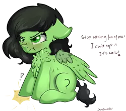 Size: 3380x2982 | Tagged: safe, artist:dumbwoofer, oc, oc:anonfilly, unofficial characters only, pegasus, pony, angry, chest fluff, cute, female, filly, fluffy, madorable, scrunchy face, simple background, sitting, solo, stomping, transparent background