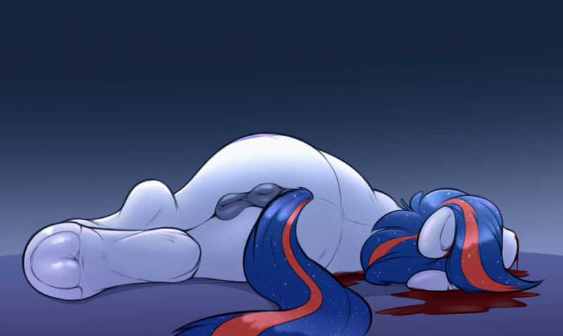 Size: 1286x768 | Tagged: explicit, grimdark, anonymous artist, artist:amazin-a, banned from derpibooru, deleted from derpibooru, derpibooru import, edit, oc, oc:nasapone, unofficial characters only, earth pony, pony, anus, blood, butt, corpse, dead, death, female, frog (hoof), gradient background, image, mare, nudity, plot, png, ponut, snuff, solo, solo female, solo mare, underhoof, vulva
