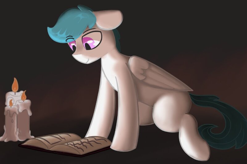 Size: 1044x694 | Tagged: safe, alternate version, artist:aripegio del mandolino, oc, unnamed oc, unofficial characters only, pegasus, pony, book, candle, candlelight, gradient background, male, reading, solo, stallion, wings