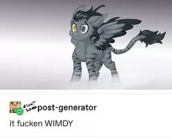 Size: 2343x1902 | Tagged: safe, artist:hobbes-maxwell, oc, oc:nightsong, unofficial characters only, chimera, barely pony related, heterochromia, image, male, meme, png, solo, swearing, tumblr, vulgar, wimdy meme, wind