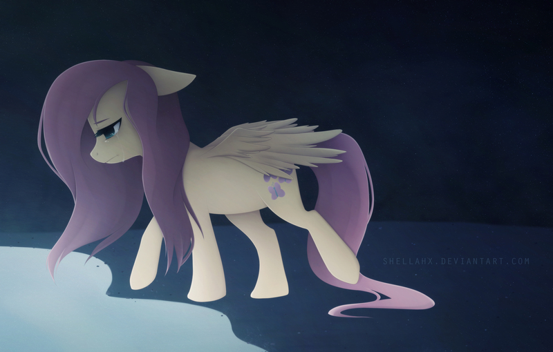 Size: 3038x1935 | Tagged: artist:shellah, crying, fluttershy, puddle, sad, safe, signature, solo, tears of sadness