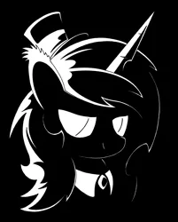 Size: 4088x5072 | Tagged: safe, artist:azdaracylius, oc, oc:monotone inkwell, unofficial characters only, alicorn, pony, alicorn oc, black and white, female, grayscale, hat, horn, lidded eyes, mare, monochrome, solo, top hat, wings