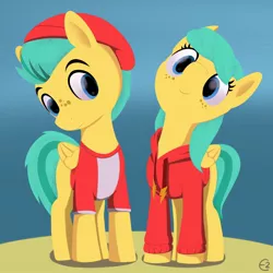 Size: 2160x2160 | Tagged: safe, artist:expression2, barley barrel, pickle barrel, pegasus, pony, barrel twins, brother and sister, clothes, colt, cute, duo, female, filly, hoodie, looking at you, male, siblings, twins, wings