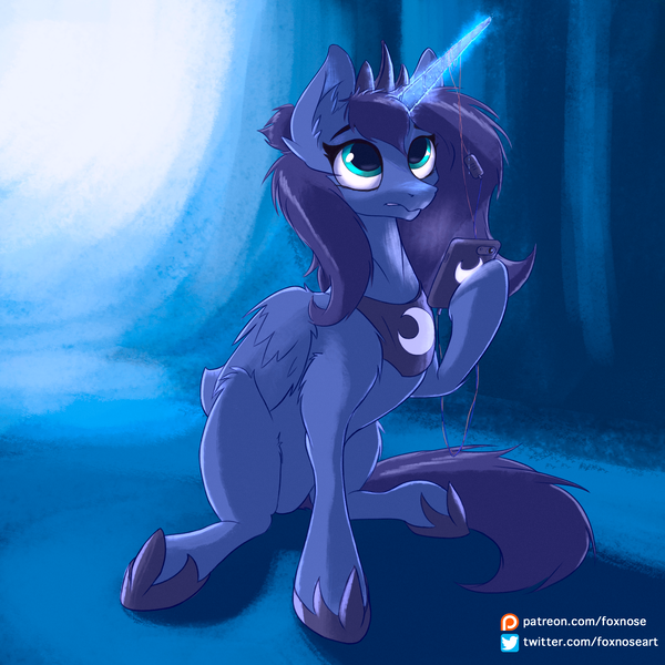 Size: 2048x2048 | Tagged: safe, artist:foxnose, princess luna, alicorn, original species, pony, mobile phone, night, phone, smartphone, solo