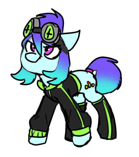 Size: 2711x3069 | Tagged: safe, artist:neoncel, oc, oc:raven mcchippy, unofficial characters only, earth pony, pony, clothes, female, goggles, hoodie, mare, simple background, socks, solo, white background