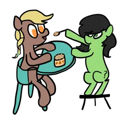 Size: 1416x1412 | Tagged: source needed, safe, artist:wren, oc, oc:anonfilly, ponified, ponified:verity, unofficial characters only, earth pony, pony, art pack:marenheit 451 post-pack, eating, feeding, female, filly, food, hairband, highchair, image, oats, png, simple background, sitting, stool, transparent background, verity