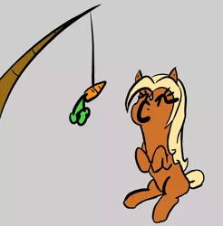 Size: 3000x3045 | Tagged: artist needed, source needed, safe, ponified, ponified:verity, unofficial characters only, earth pony, pony, carrot, female, filly, fishing rod, food, simple background, sitting, solo, verity