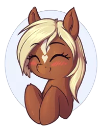 Size: 768x960 | Tagged: safe, artist:shydale, ponified, ponified:verity, unofficial characters only, earth pony, pony, blushing, eyes closed, female, filly, happy, image, png, simple background, smiling, solo, transparent background, verity