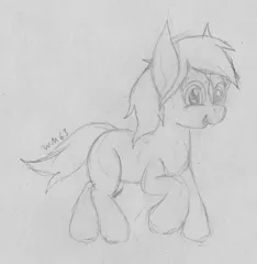 Size: 2024x2072 | Tagged: safe, artist:wapamario63, ponified, ponified:verity, unofficial characters only, earth pony, pony, /mlp/, 4chan, female, filly, happy, signature, sketch, smiling, solo, traditional art, verity, walking