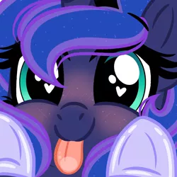 Size: 2000x2000 | Tagged: safe, artist:emberslament, princess luna, alicorn, pony, blushing, close-up, commission, cute, female, heart eyes, high res, licking, looking at you, lunabetes, mare, tongue out, underhoof, wingding eyes, ych result