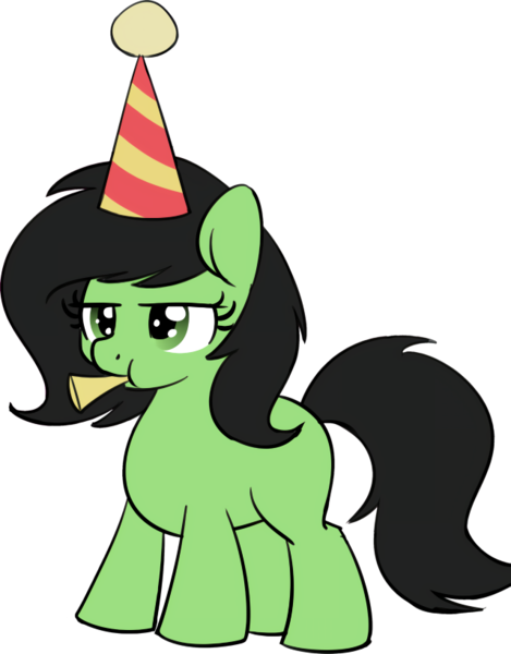 Size: 640x819 | Tagged: safe, artist:anonymous, edit, oc, oc:anonfilly, unofficial characters only, earth pony, pony, cropped, female, filly, hat, musical instrument, party hat, simple background, solo, transparent background, unamused