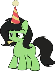 Size: 640x819 | Tagged: safe, artist:anonymous, edit, oc, oc:anonfilly, unofficial characters only, earth pony, pony, cropped, female, filly, hat, musical instrument, party hat, simple background, solo, transparent background, unamused