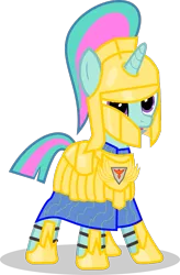 Size: 657x1000 | Tagged: safe, artist:nick beard, oc, oc:sword glitter, unofficial characters only, pony, unicorn, armor, caparison, female, guardsmare, horn, mare, open mouth, royal guard, simple background, solo, transparent background