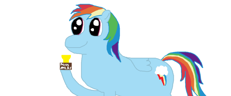 Size: 1308x545 | Tagged: safe, artist:anonymous, rainbow dash, pegasus, pony, /mlp/, 1000 hours in ms paint, 4chan, miss /mlp/, miss /mlp/ 2020, simple background, smiling, solo, trophy, white background