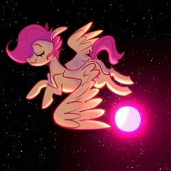 Size: 4096x4096 | Tagged: safe, artist:kerpupu, fluttershy, pegasus, pony, absurd resolution, eyes closed, female, flying, image, jpeg, mare, moon, night, pink moon, solo, solo female, solo mare, stars, wings