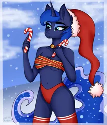 Size: 1800x2100 | Tagged: anthro, artist:princesslunka10, candy, candy cane, clothes, female, food, panties, princess luna, socks, solo, solo female, stockings, suggestive, thigh highs, underwear
