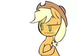 Size: 550x400 | Tagged: safe, artist:mushroomcookiebear, applejack, earth pony, pony, :|, crossed arms, lidded eyes, looking sideways, raised eyebrow, sideways glance, simple background, solo, stare, white background