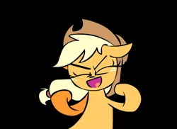 Size: 550x400 | Tagged: safe, artist:mushroomcookiebear, applejack, earth pony, pony, black background, eyes closed, happy, simple background, smiling, solo