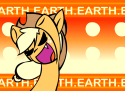 Size: 550x400 | Tagged: safe, artist:mushroomcookiebear, applejack, earth pony, pony, animated, dancing, hooves up, looking up, smiling, solo, text