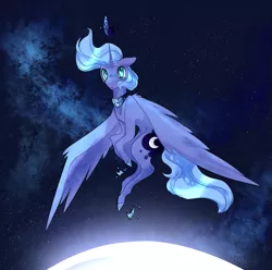 Size: 1033x1025 | Tagged: safe, artist:iouise, princess luna, alicorn, pony, female, floating, mare, moon, s1 luna, solo, space, stars