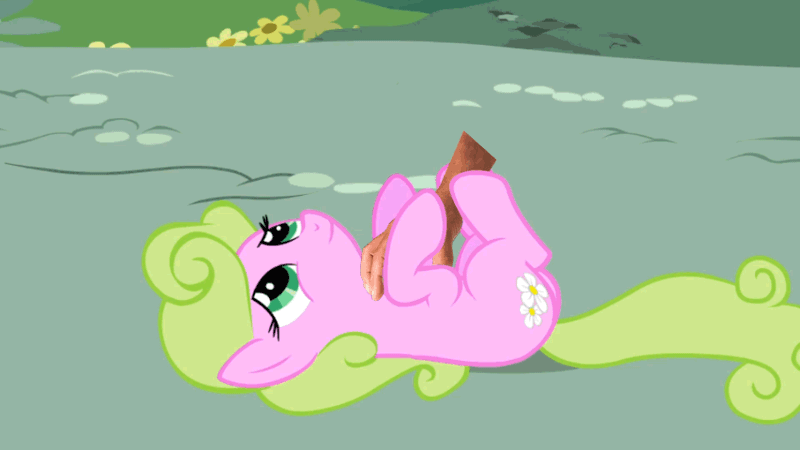 Size: 853x480 | Tagged: safe, edit, edited screencap, editor:hotkinkajou, screencap, daisy, flower wishes, earth pony, pony, applebuck season, animated, disembodied hand, female, gif, hand, mare, on back, scratching, smiling, solo