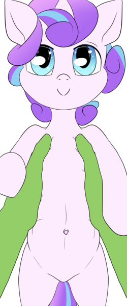 Size: 914x2194 | Tagged: safe, artist:happy harvey, princess flurry heart, oc, oc:anon, alicorn, human, pony, adult, baby, baby pony, belly button, drawn on phone, female, filly, foal, hand, holding a pony, horn, looking at you, male, offscreen character, pov, smiling, smiling at you