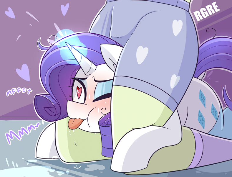 Size: 3744x2850 | Tagged: explicit, artist:nignogs, derpibooru import, rarity, oc, oc:anon, human, pony, unicorn, blushing, clothes, colored, cum, cum pool, cumming, dock, drool, excessive cum, female, fetish, head between legs, heart eyes, horn, horngasm, human fetish, human on pony action, image, interspecies, lewd, mare, moaning, moaning in pleasure, one eye closed, orgasm, png, reversed gender roles equestria, saliva puddle, socks, sweat, thigh crush, thigh squeeze, thighs, thunder thighs, tongue out, tounges out, underwear, white fur, wingding eyes