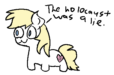 Size: 380x250 | Tagged: artist needed, source needed, safe, oc, oc:aryanne, unofficial characters only, earth pony, pony, :3, blonde mane, blonde tail, blue eyes, dialogue, earth pony oc, female, heart, holocaust, holocaust denial, mare, nazi, nazipone, simple background, solo, swastika, white background