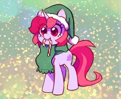 Size: 1200x980 | Tagged: safe, artist:dawnfire, oc, oc:dawnfire, unofficial characters only, pony, unicorn, candy, candy cane, christmas, clothes, eye clipping through hair, female, food, hat, holiday, horn, mare, mouth hold, scarf, solo