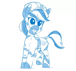 Size: 1600x1500 | Tagged: safe, artist:frecklesfanatic, derpibooru import, oc, oc:amazon prime, unofficial characters only, pony, zebra, female, hat, image, looking at you, mailmare, mare, png, sketch, smiling, zebra oc