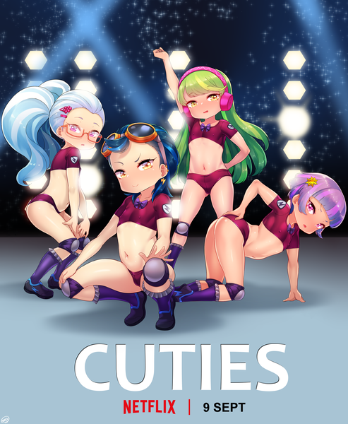 Size: 2618x3189 | Tagged: questionable, artist:born-to-die, banned from derpibooru, indigo zap, lemon zest, sugarcoat, sunny flare, equestria girls, child, cuties, female, image, lolicon, netflix, png, poster, poster parody, underage, young, younger