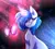 Size: 3000x2700 | Tagged: safe, artist:spirit-fire360, vinyl scratch, pony, unicorn, abstract background, ear piercing, earring, female, glasses off, glowing horn, horn, jewelry, looking to the right, magic, mare, piercing, sideways glance, sitting, smiling, solo, telekinesis