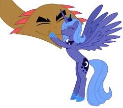 Size: 2500x2200 | Tagged: safe, artist:adcoon, derpibooru import, princess luna, hydra, pony, crack shipping, female, high res, kissing, lundra, male, mare, multiple heads, s1 luna, shipping, simple background, straight