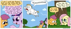 Size: 850x353 | Tagged: artist:fadri, bulk biceps, comic, comic:and that's how equestria was made, derpibooru import, fluttershy, safe, scootaloo, scootaloo can't fly, twilight sparkle