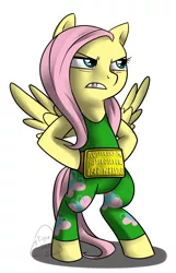 Size: 850x1320 | Tagged: safe, artist:cat-cly, derpibooru import, fluttershy, pony, badass, clothes, female, flutterbadass, mare, scowl, wrestling