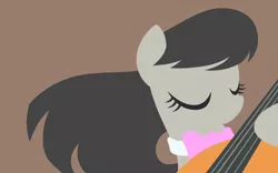Size: 2400x1500 | Tagged: safe, artist:gingermint, artist:icekatze, derpibooru import, octavia melody, earth pony, pony, bowtie, brown background, cello, eyes closed, female, hooves, lineless, mare, minimalist, musical instrument, simple background, solo, wallpaper