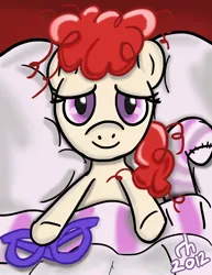 Size: 1024x1325 | Tagged: artist:ronaldhennessy, bed, bedroom eyes, derpibooru import, foal, glasses, safe, sleepyhead, twist