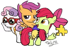 Size: 761x512 | Tagged: apple bloom, artist:arudon, banjo kazooie, bottle, cutie mark crusaders, derpibooru import, glasses, parody, rare, rareware, safe, scootaloo, sweetie belle