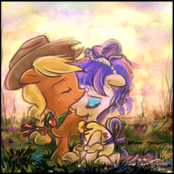 Size: 1000x1000 | Tagged: safe, artist:th351, derpibooru import, applejack, rarity, female, filly, lesbian, rarijack, shipping