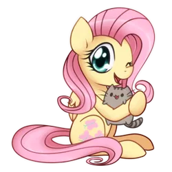 Size: 700x700 | Tagged: artist:solar-slash, cat, cute, derpibooru import, fluttershy, hug, looking at you, one eye closed, safe, solo